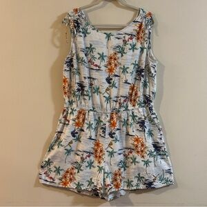 Old Navy Tropical Palm Floral Waist-Defined Tie-Shoulder Romper Size XL